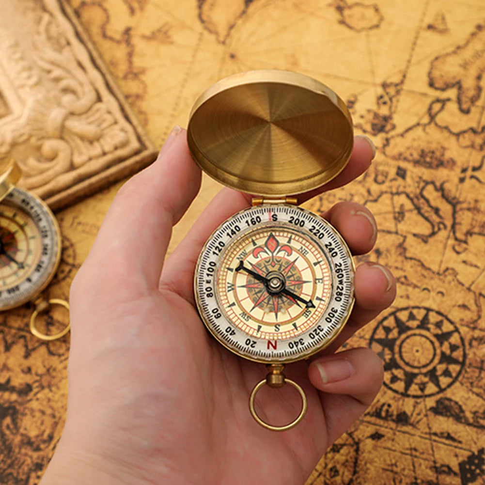 Pure Copper Outdoor Compass Mini Luminous Retro Flip Mountaineering Tool