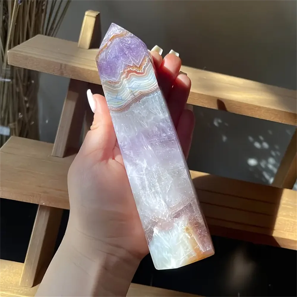 Rare Amethyst Lace Agate Crystal Tower Reiki Healing Gift