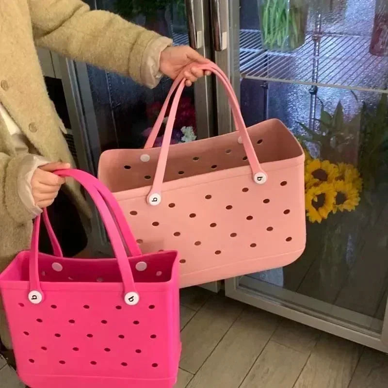XL Waterproof Beach Bag for Women EVA Rubber Tote Storage Basket Travel Handbag