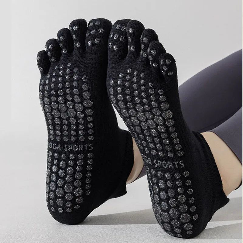 Women Full Toe Yoga Socks Non Slip Silicone Grip Pilates Five Toe Socks