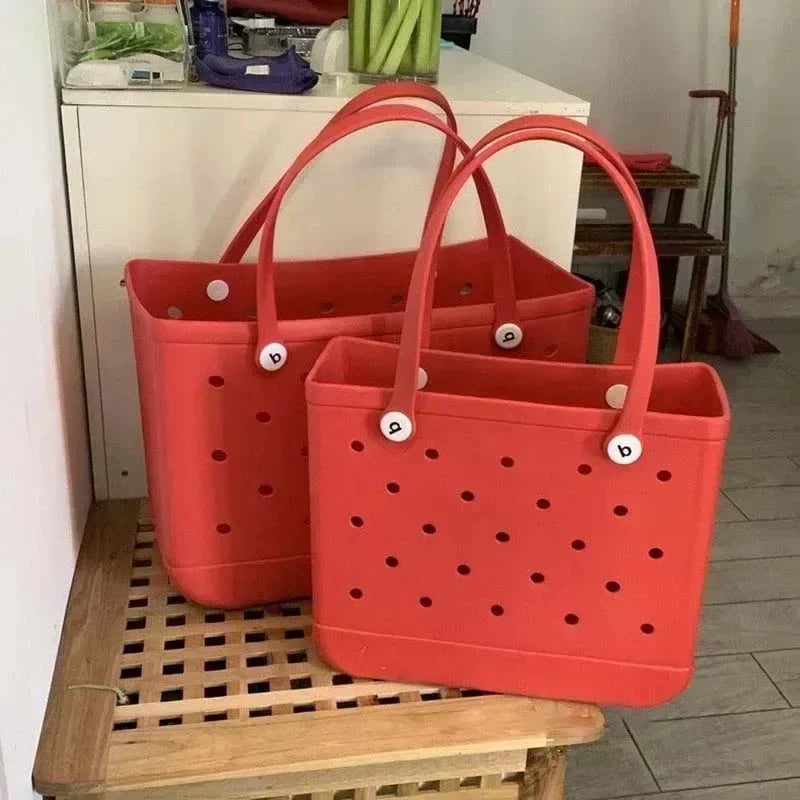 XL Waterproof Beach Bag for Women EVA Rubber Tote Storage Basket Travel Handbag