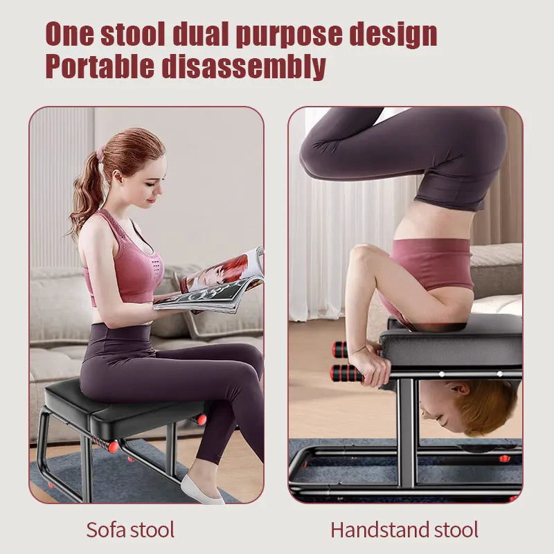 Home Inverted Stool With Double Armrest Yoga Headrest Bench For Balance Training
