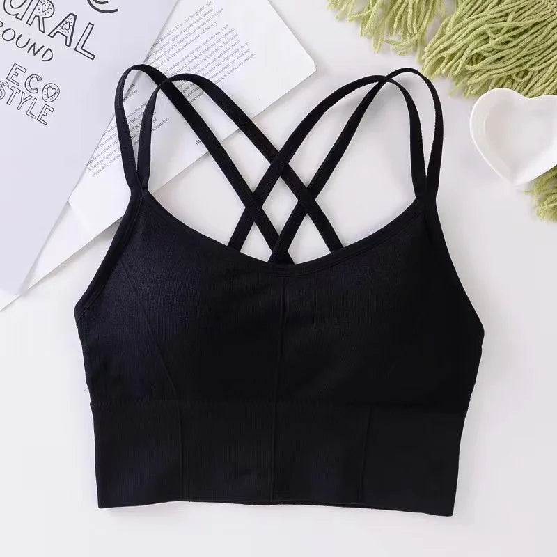 Back Cross Strap Push Up Sports Bra Tank Top For Women Soft