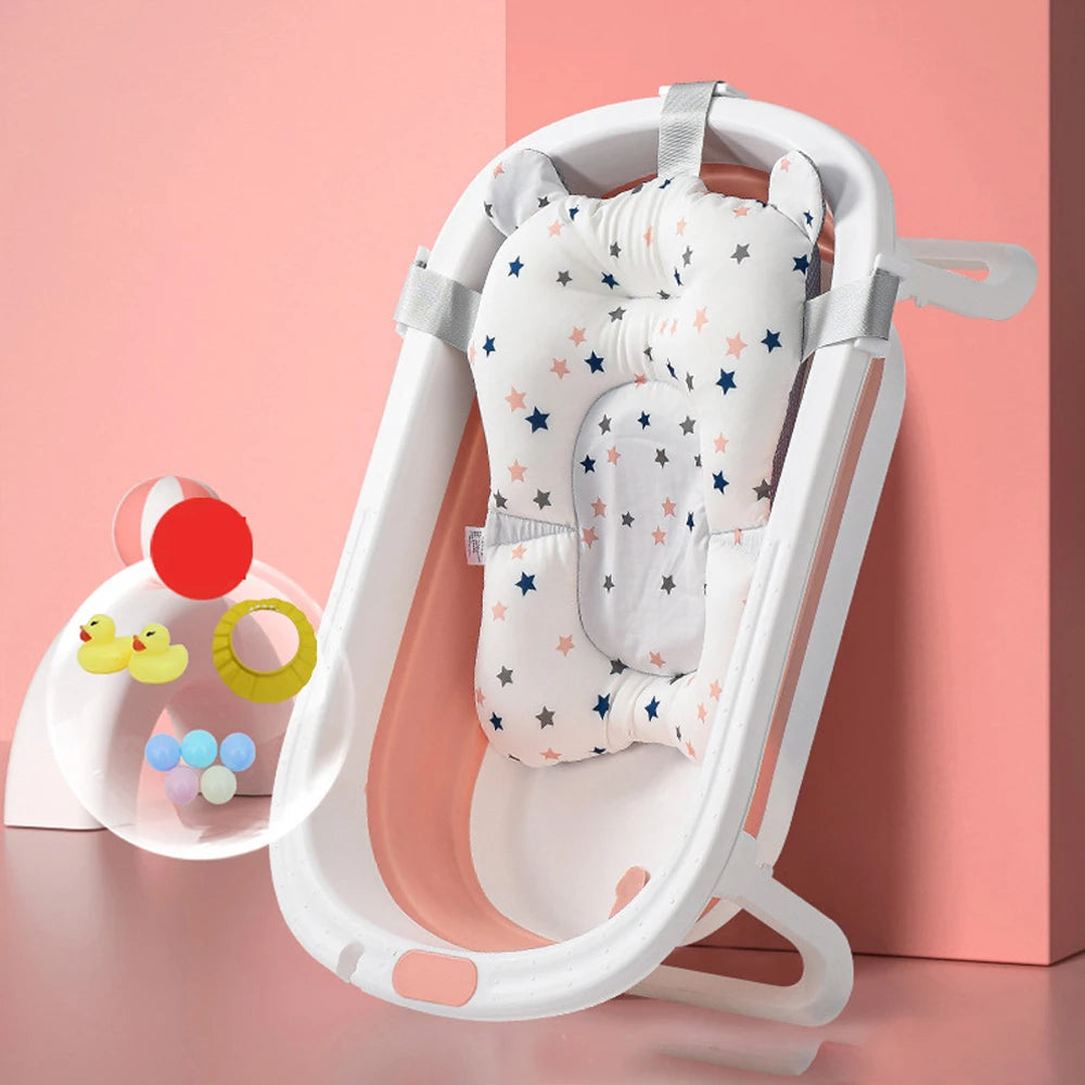 Foldable Baby Bathtub Portable Travel Tub for Infants and Toddlers with Cushion