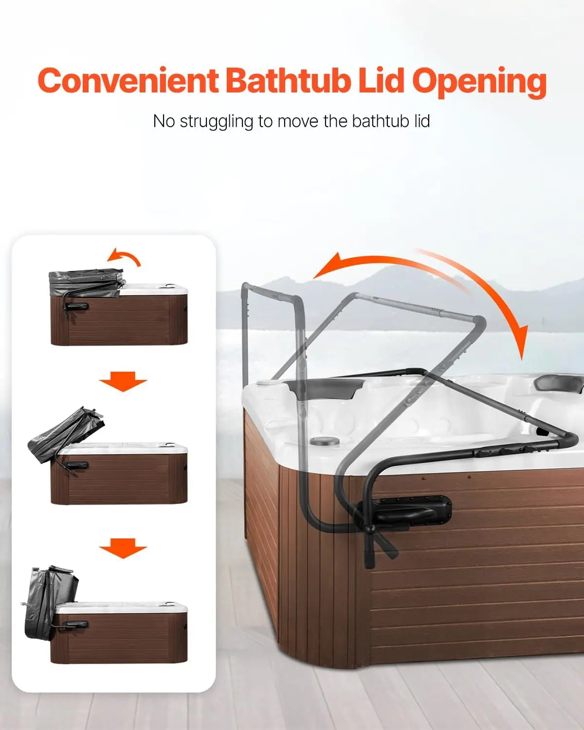Adjustable Hot Tub Cover Lift for Spa 31.5 to 41.3 Inches Height 69 to 100.5 Inches Width