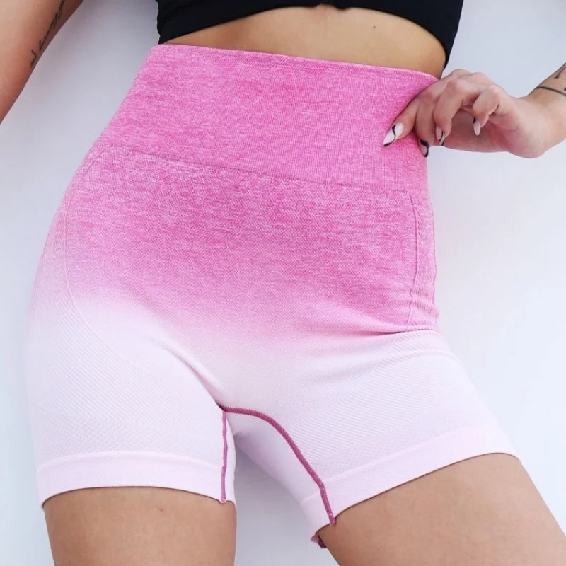 Peach Gradient High Waist Butt Lift Yoga Shorts For Women