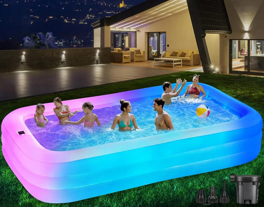 Solar Inflatable Pool with Lights 130x72x22 Inches Family Fun for Kids and Adults