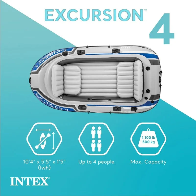 Intex Excursion Inflatable Boat with Oars and Pump Super Tough PVC Construction