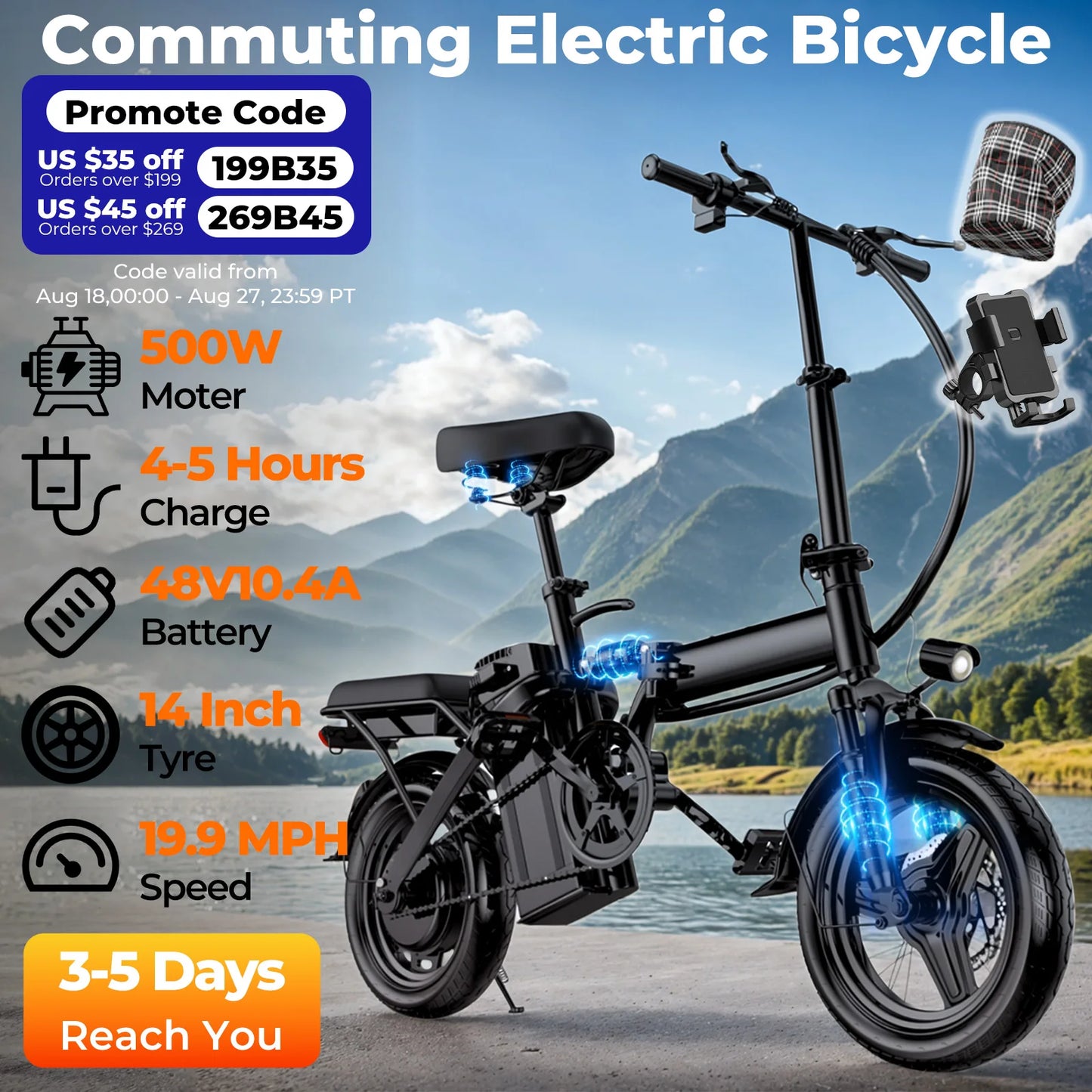 Foldable Electric Bike 500W For Adults Removable Battery