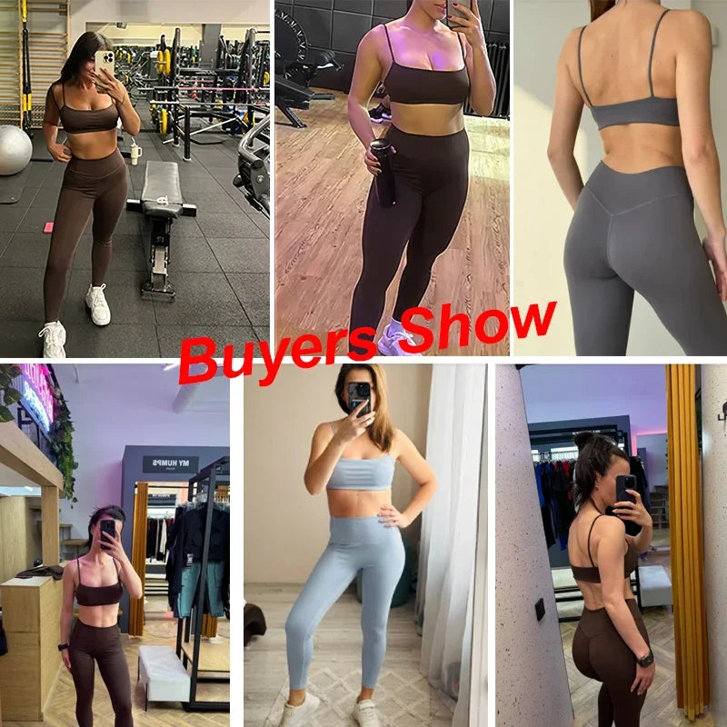 Naked Feel Yoga Set Women High Waist Leggings And Gym Bra 2 Piece Sportswear
