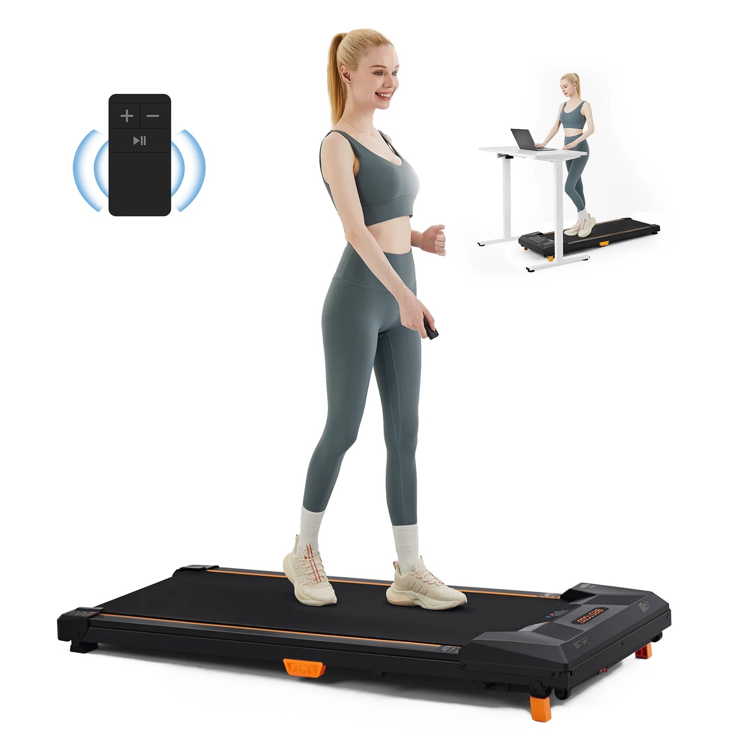 Under Desk Treadmill with Incline 330lbs Capacity Compact Portable Walking Pad