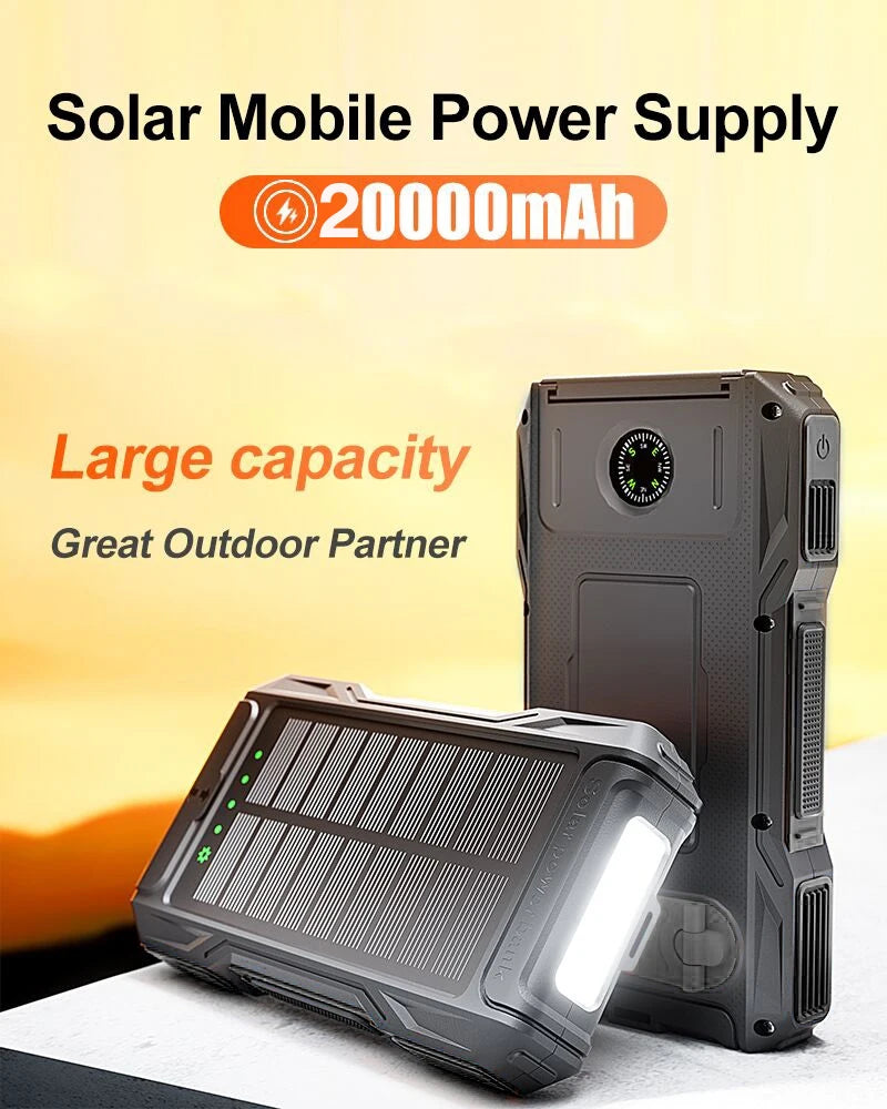10000 20000 36800 38000 mAh Portable Solar Charger With Dual 5V USB Port Output And LED Flashlight