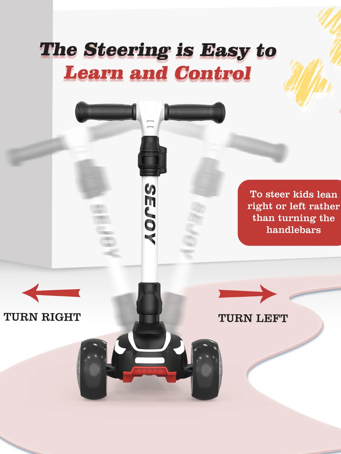 Sejoy Kid Kick Scooter Three Wheel LED Flashing Adjustable Lightweight 3-in-1