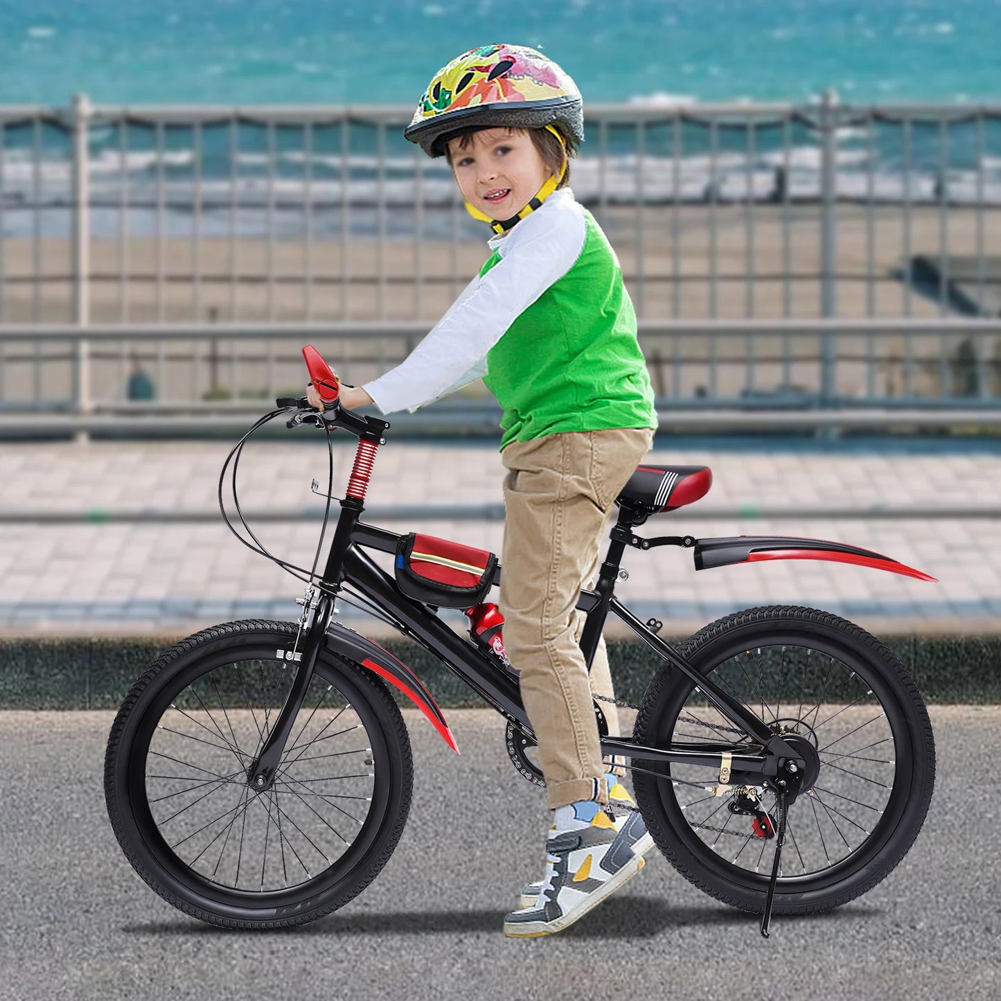20 Inch Mountain Bike 7 Speed Kids Bicycle Dual Disc Brakes Unisex Children's Bicycle Height Adjustable MTB Boys Girls Riding Bike