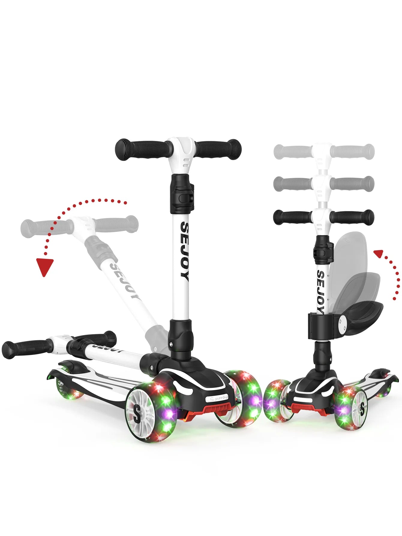 Sejoy Kid Kick Scooter Three Wheel LED Flashing Adjustable Lightweight 3-in-1