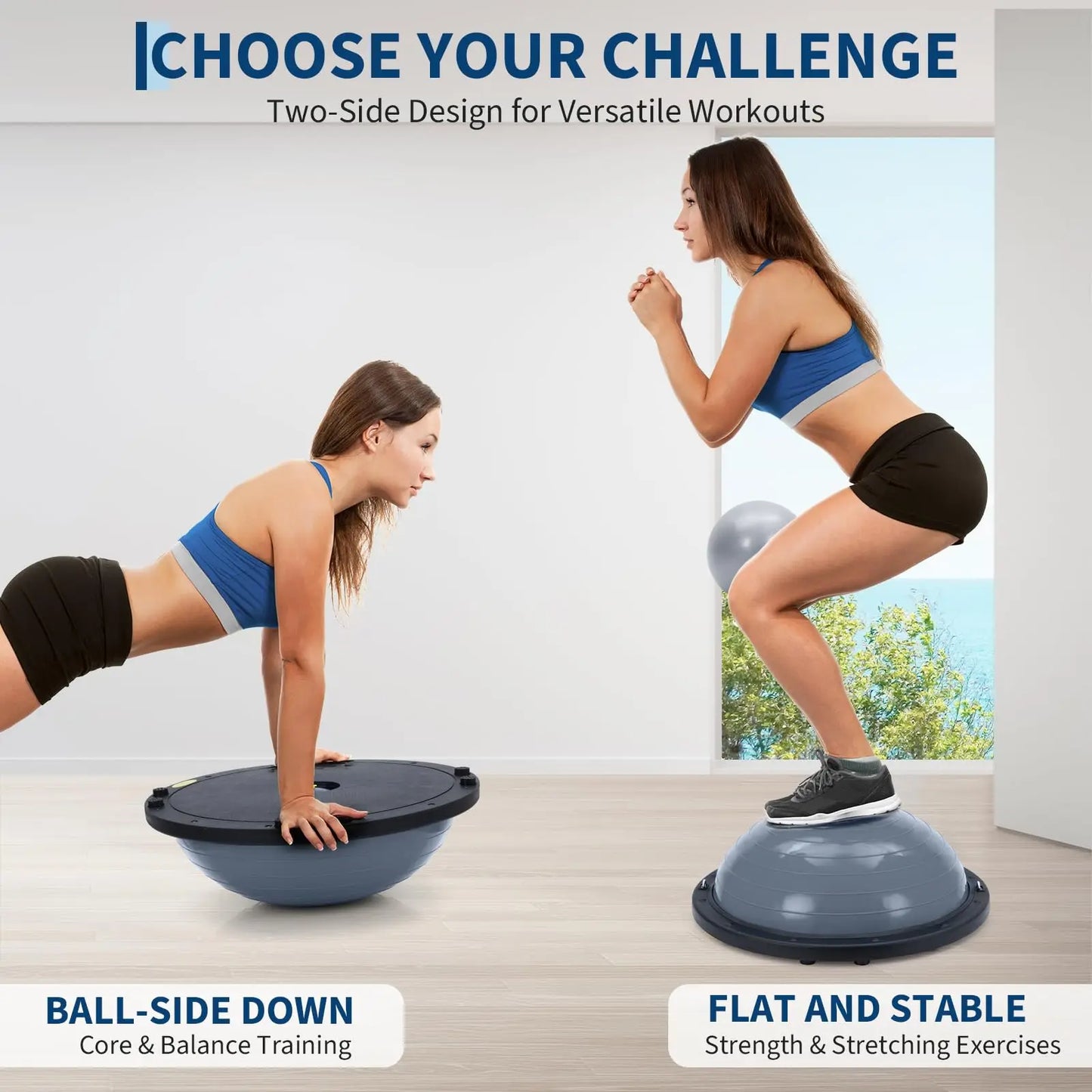 Inflatable Half Yoga Ball Balance Trainer With Nonslip Base Strength Training