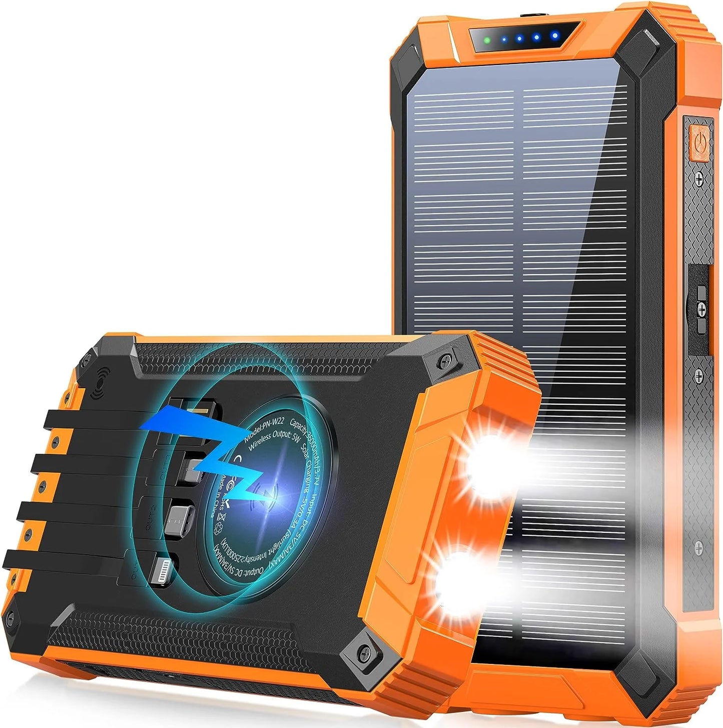 10000 20000 36800 38000 mAh Portable Solar Charger With Dual 5V USB Port Output And LED Flashlight