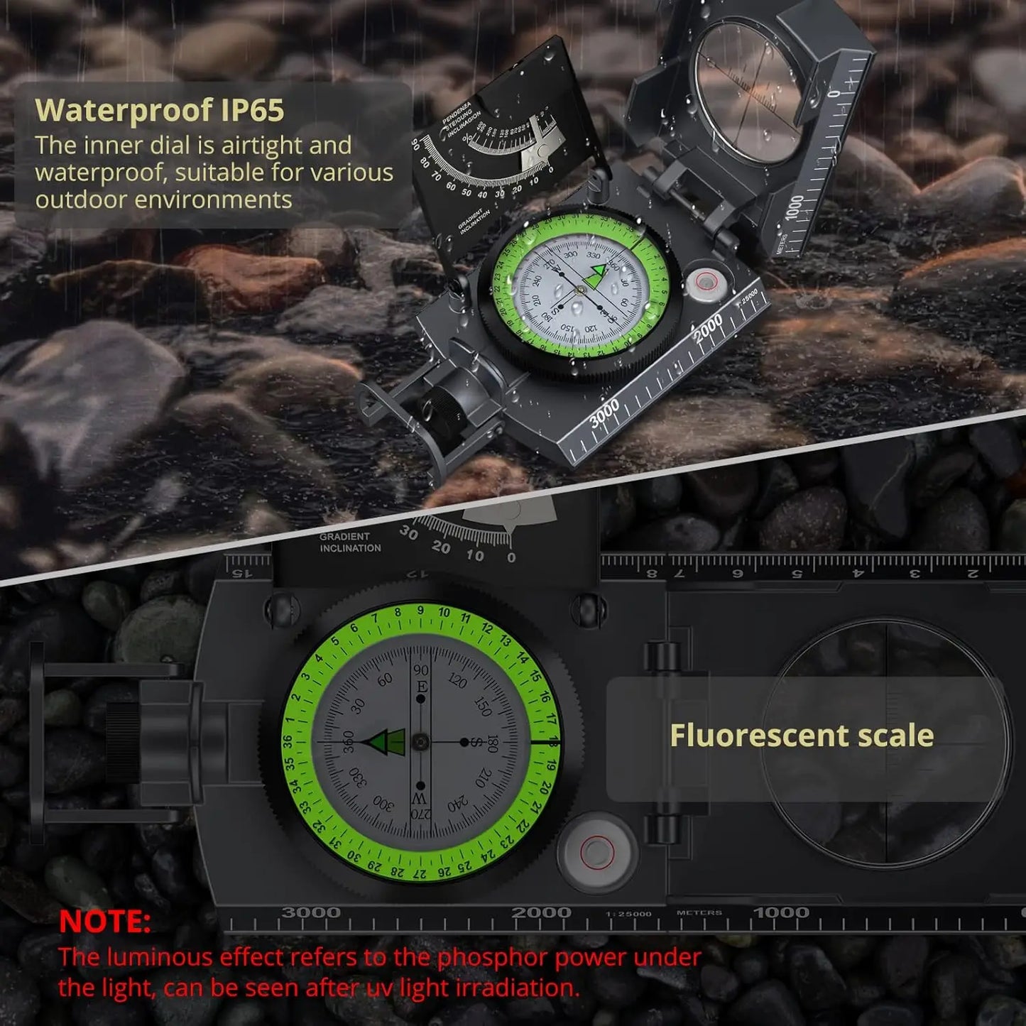 Anbte Waterproof Metal Compass With Clinometer For Hiking