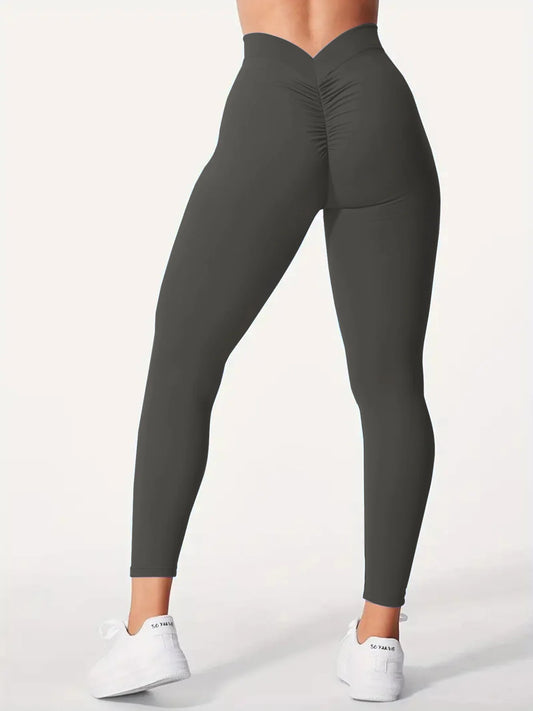 Women's High-Waist Cross-Over Yoga Leggings With V-Shaped Tight Fit