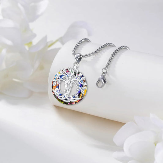 Tree of Life Necklace 925 Sterling Silver Crystal Pendant Jewelry Gift