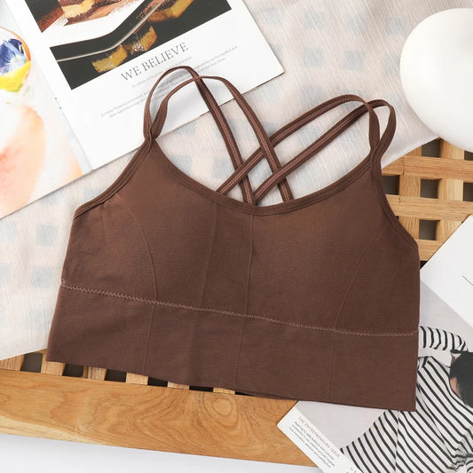 Back Cross Strap Push Up Sports Bra Tank Top For Women Soft