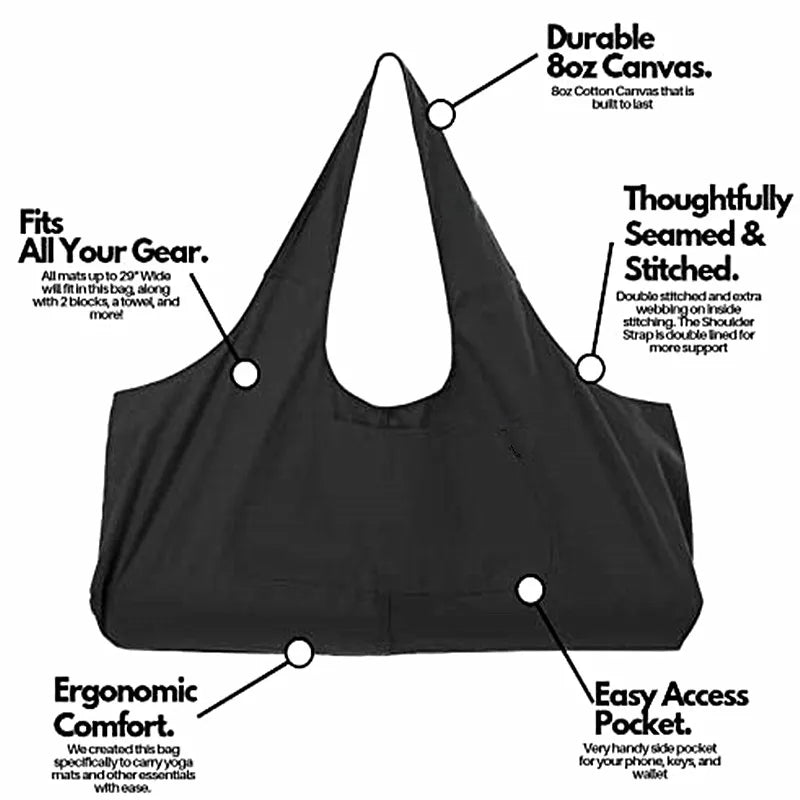 Multi Color Canvas Oversized Yoga Mat Bag Tote with Side Pocket