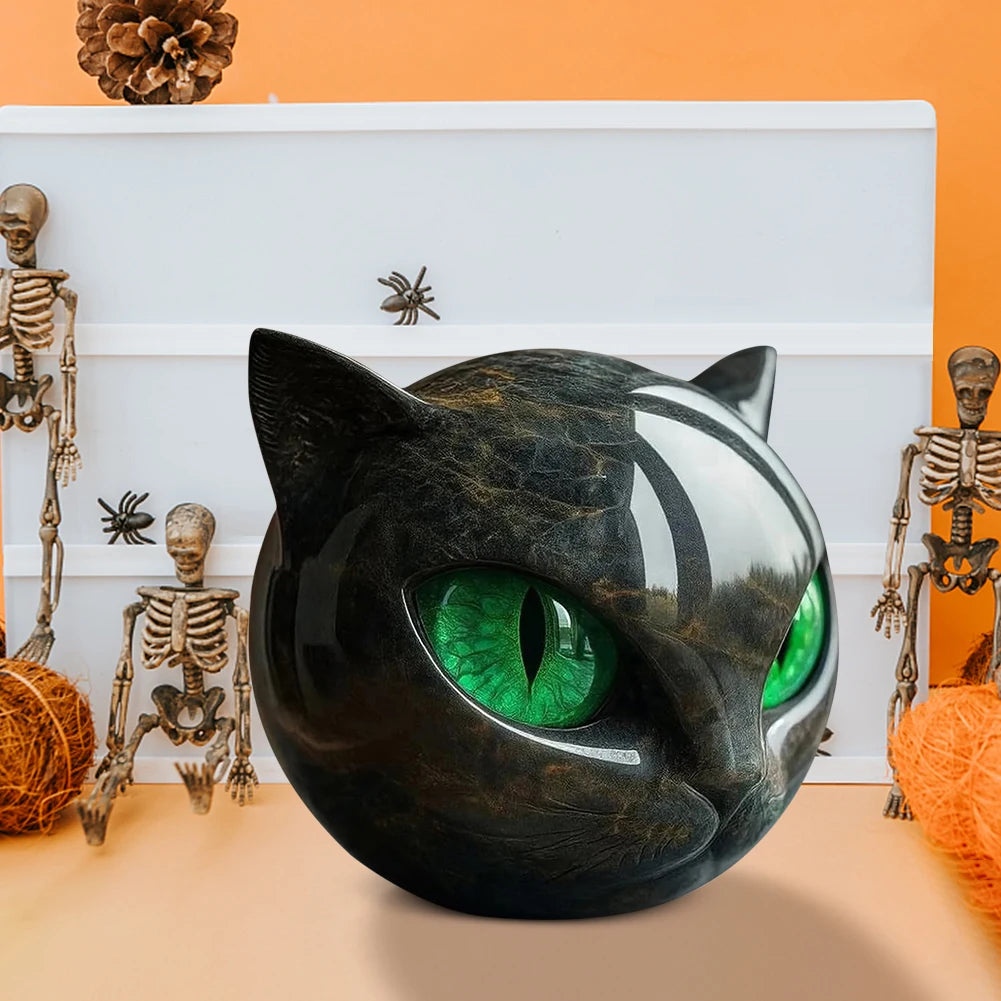 Black Obsidian Cat Head Sculpture Gemstone Home Decor