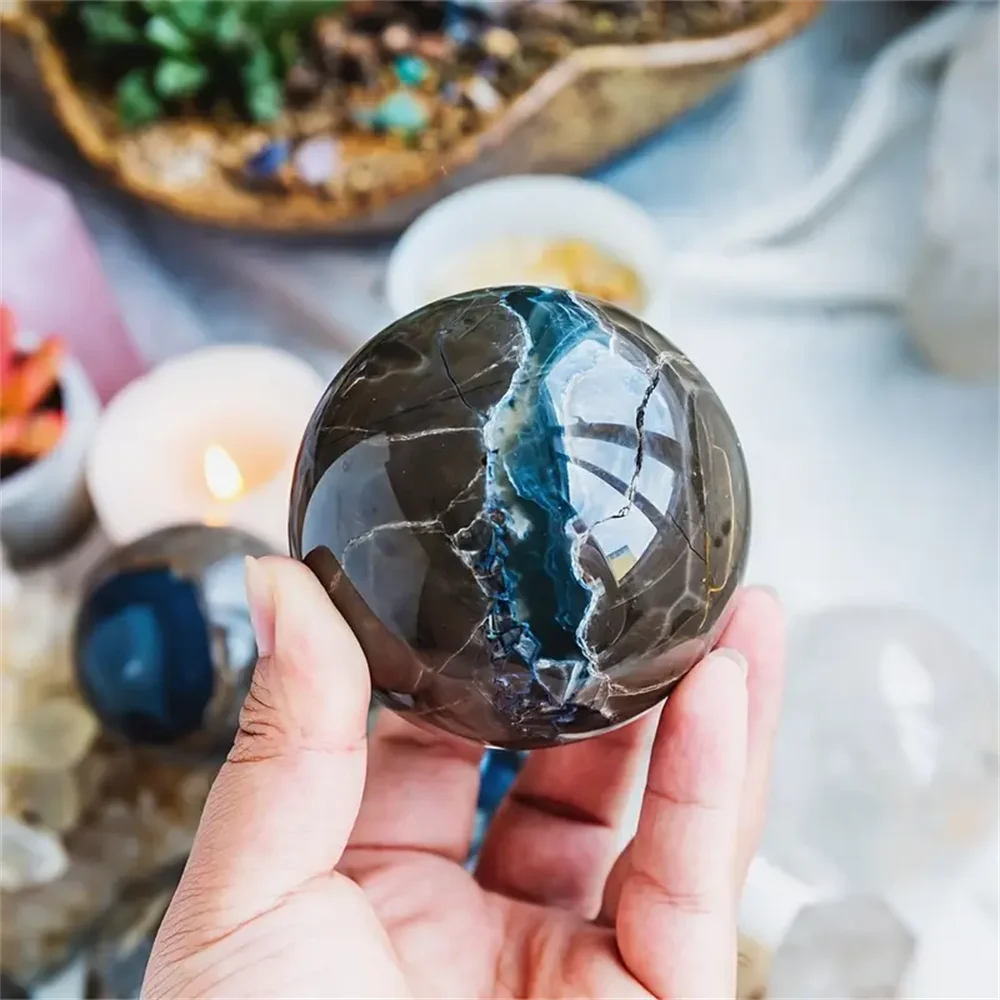 Natural Volcanic Agate Moon Crystal Ball UV Fluorescence Bohemian Gemstone