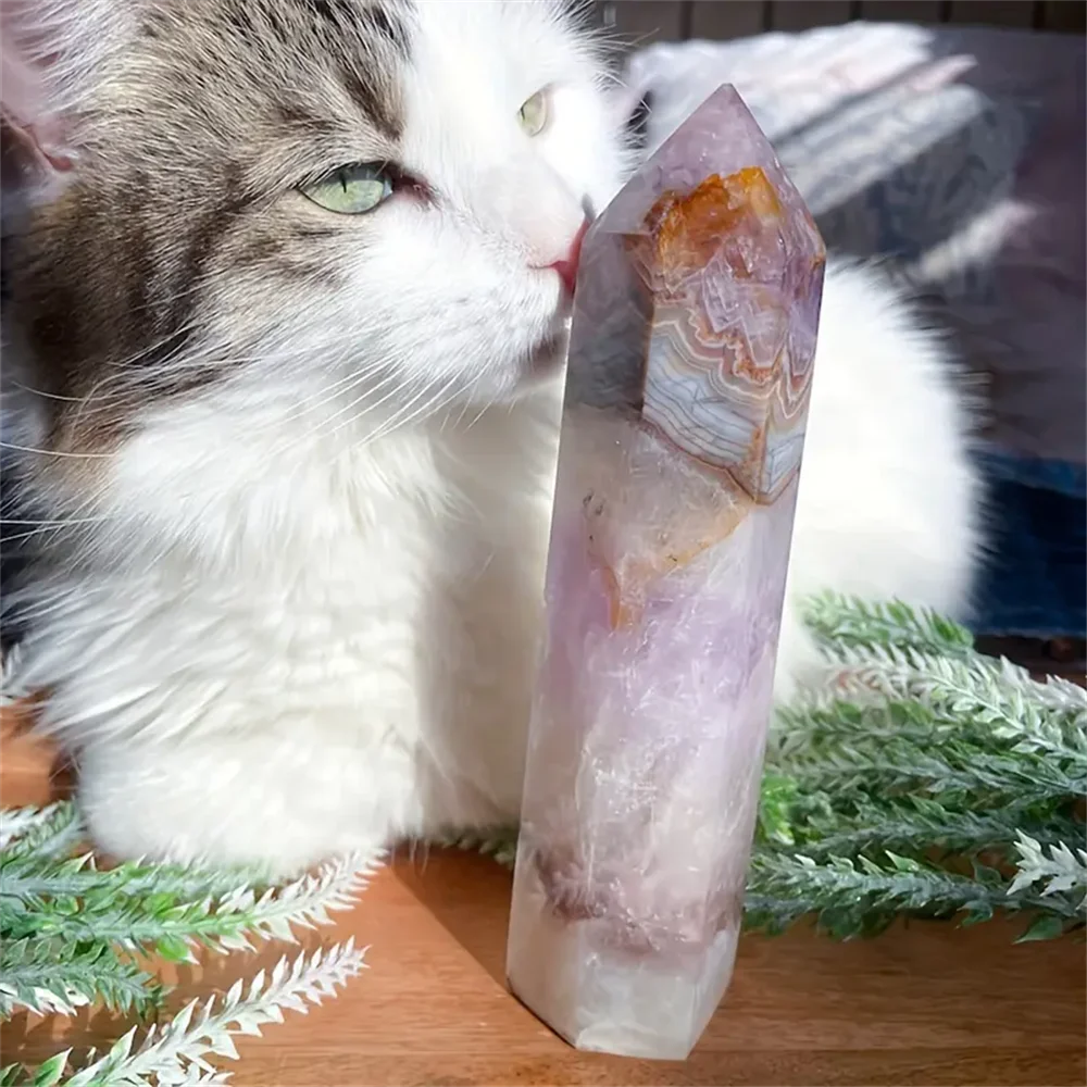 Rare Amethyst Lace Agate Crystal Tower Reiki Healing Gift