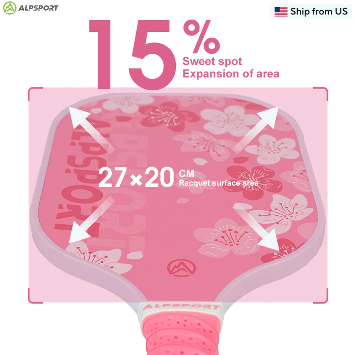 Alpsport Sakura USAPA Pickleball Paddle Women's T700 With 2 Free Balls Carbon Fiber Beginner Friendly Pro Training Set Pink