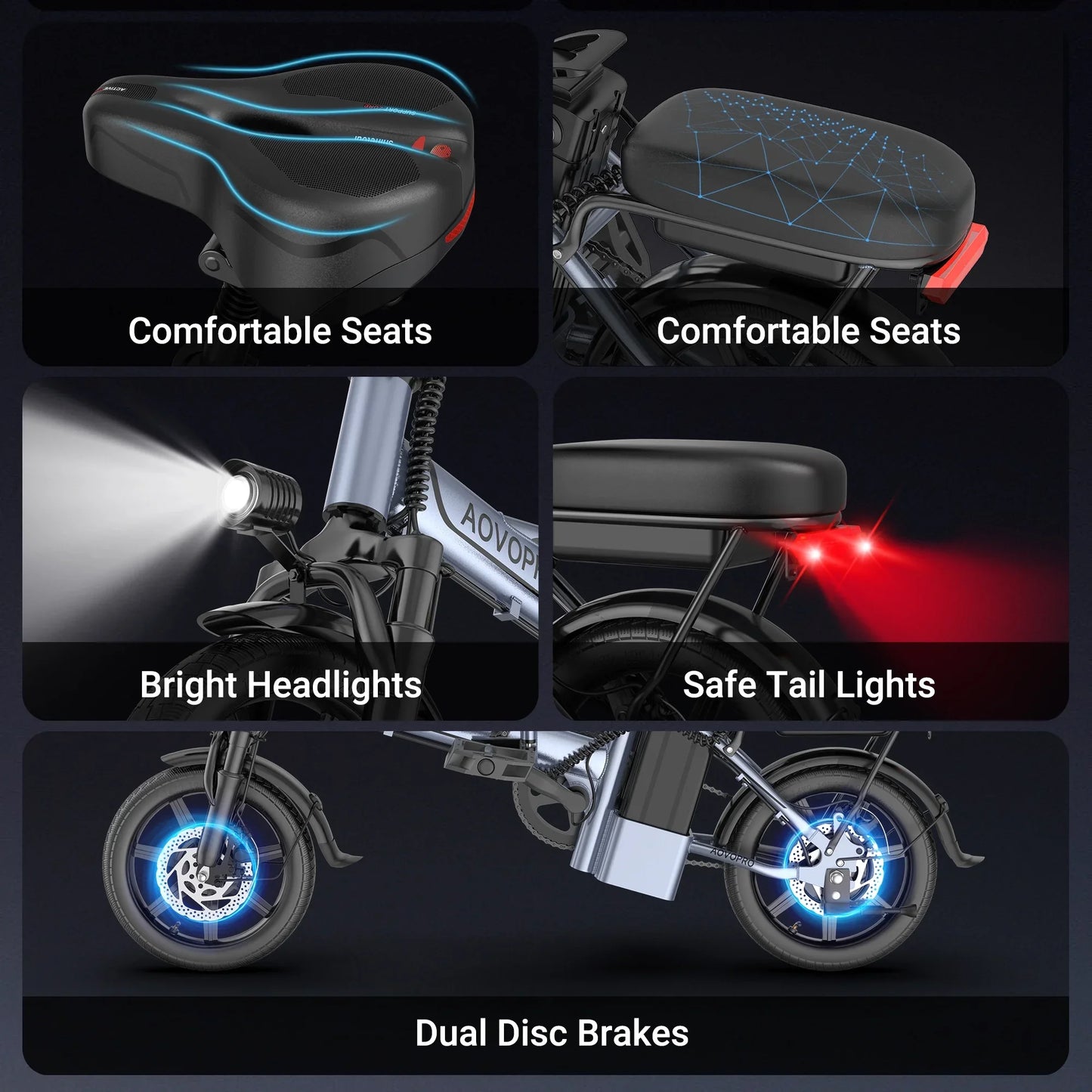 AOVOPRO 14 Inch EB60 Foldable Electric Bike Two Seats 500W 48V Battery