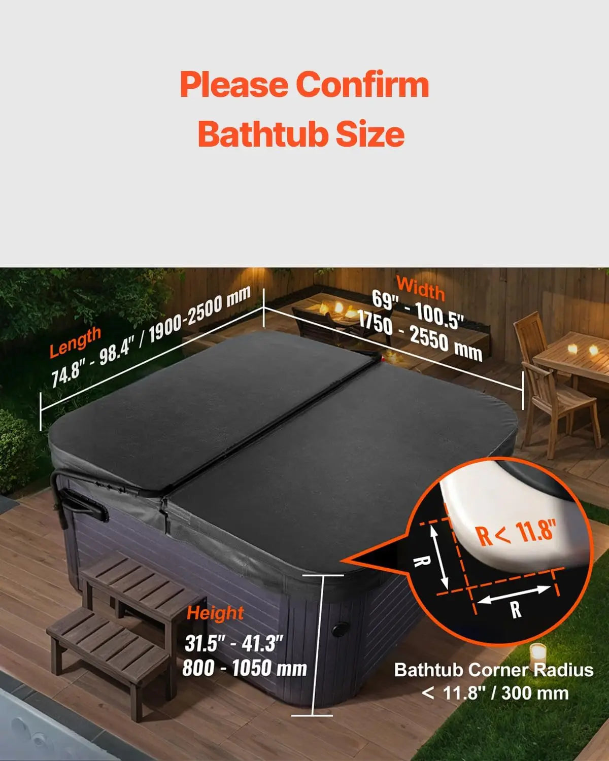 Adjustable Hot Tub Cover Lift for Spa 31.5 to 41.3 Inches Height 69 to 100.5 Inches Width
