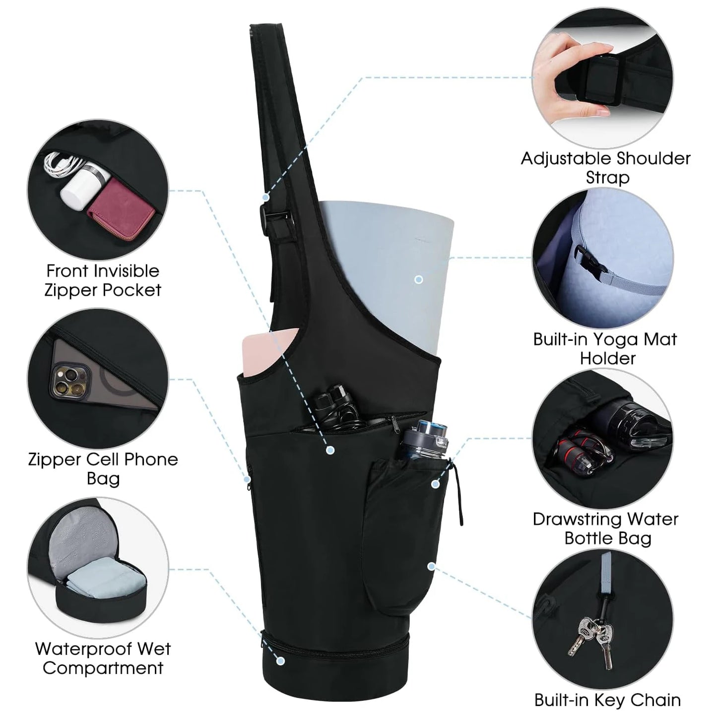 Large Yoga Mat Bag with Waterproof Pocket and Adjustable Shoulder Strap