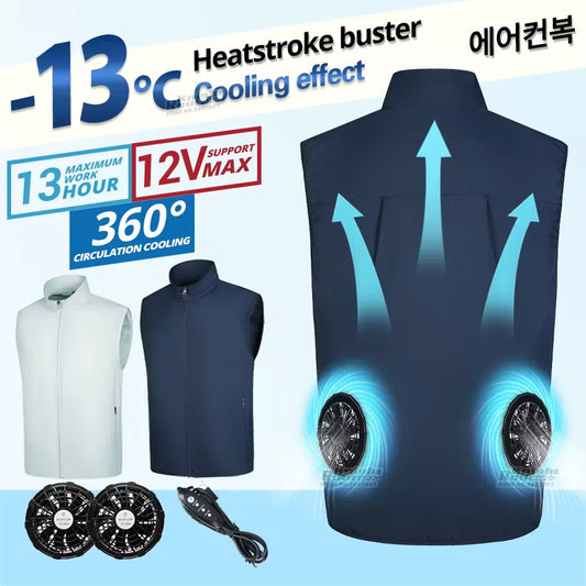 Ice Cooling Vest With Built In Fan For Camping Hiking Breathable Comfort