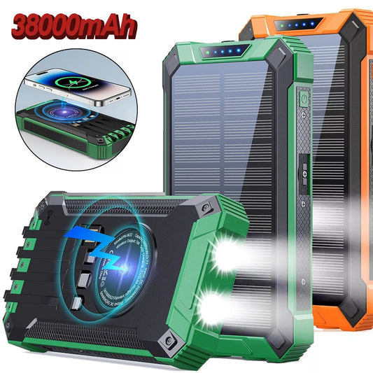 10000 20000 36800 38000 mAh Portable Solar Charger With Dual 5V USB Port Output And LED Flashlight