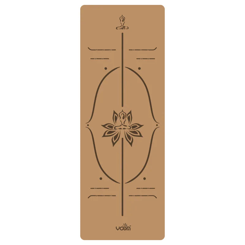Natural Rubber and Cork Yoga Mat Extra Wide 5mm Thick with Alignment Lines
