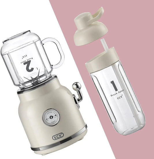 Retro Portable Juicer Blender with 6 Powerful Blades and Two Portable Cups