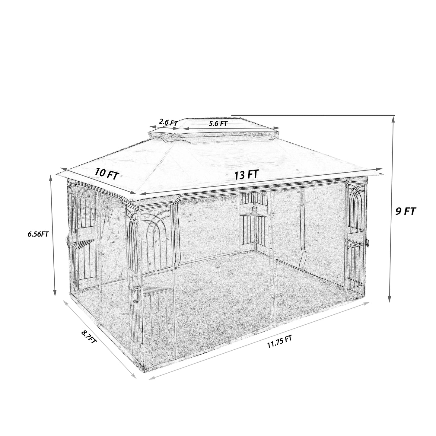 13x10 Outdoor Patio Gazebo Canopy Tent With Ventilated Roof And Mosquito Net