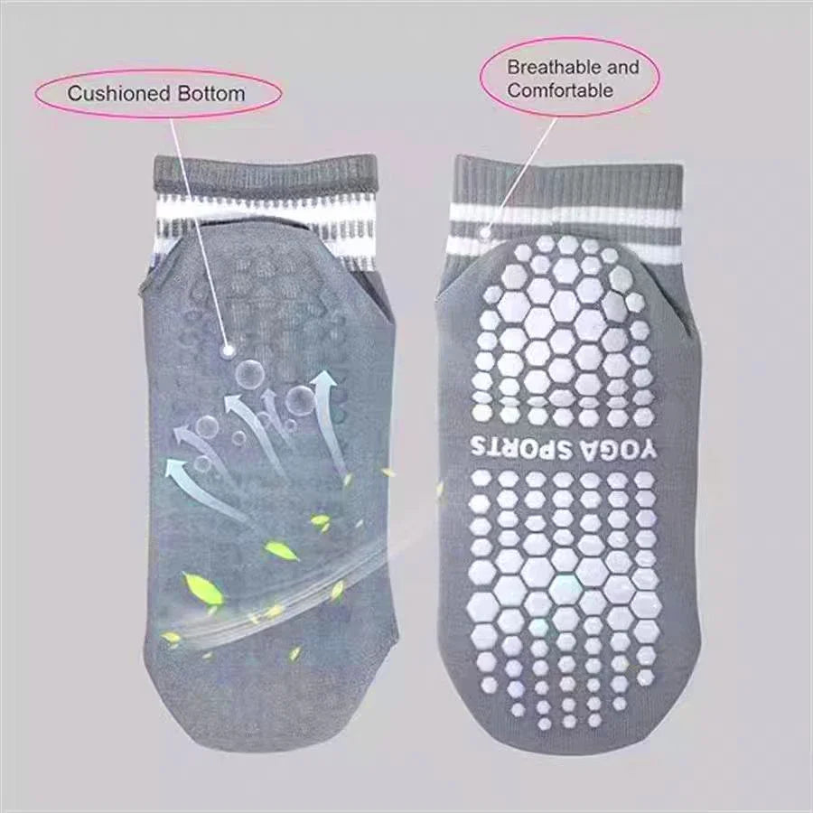 Grip Socks For Women Non Slip Pilates Yoga Socks With Double Stripes