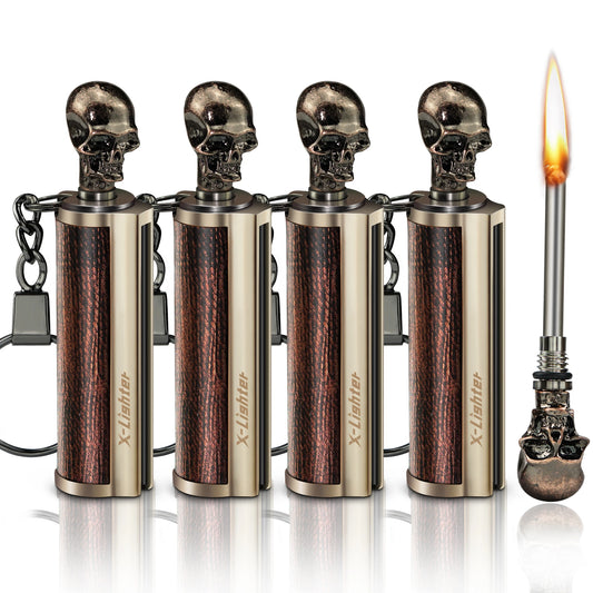 4PCS Set Metal Keychain Skull Matches Portable Waterproof Outdoor Emergency Survival Equipment Lighter Gadgets for Men Gifts