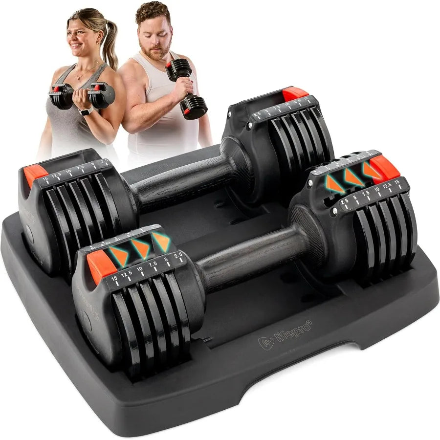 Adjustable Dumbbells Set 5 In 1 15lb Pair And Single With Rack Quick Adjust