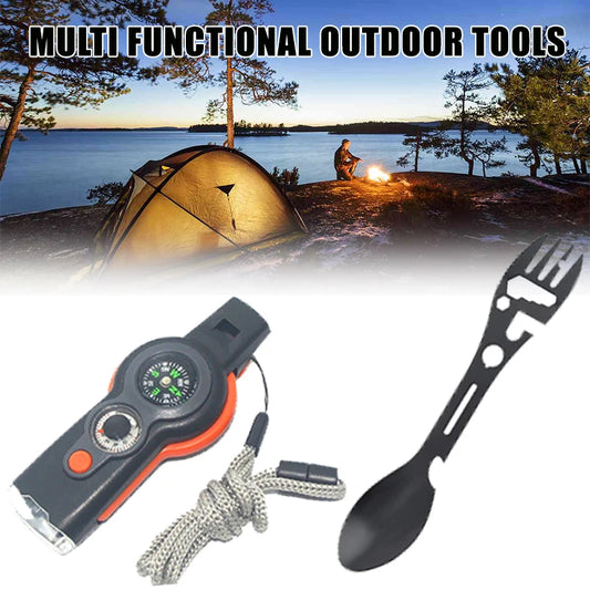 Seven in One Outdoor Survival Tool Whistle Compass Knife Bottle Opener Wrench