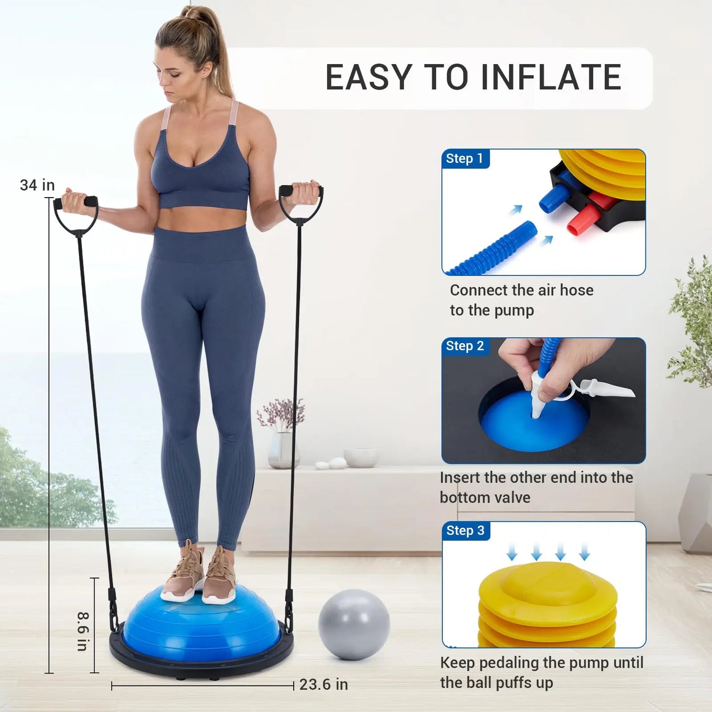 Inflatable Half Yoga Ball Balance Trainer With Nonslip Base Strength Training