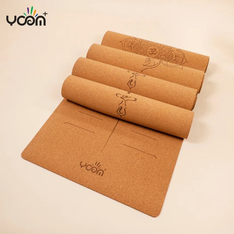 Natural Rubber and Cork Yoga Mat Extra Wide 5mm Thick with Alignment Lines