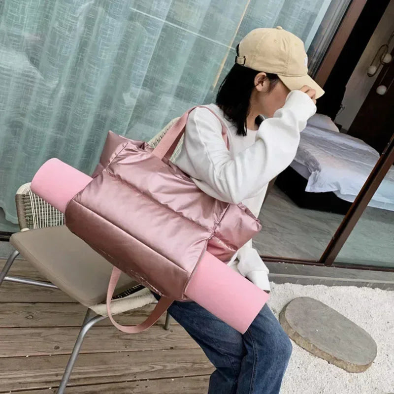 Women Pink Waterproof Gym Sports Bag Yoga Mat Travel Duffle Handbag