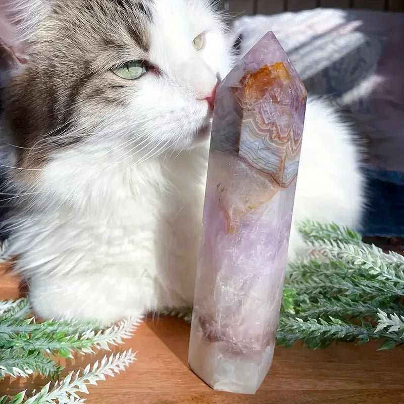 Rare Amethyst Lace Agate Crystal Tower Reiki Healing Gift