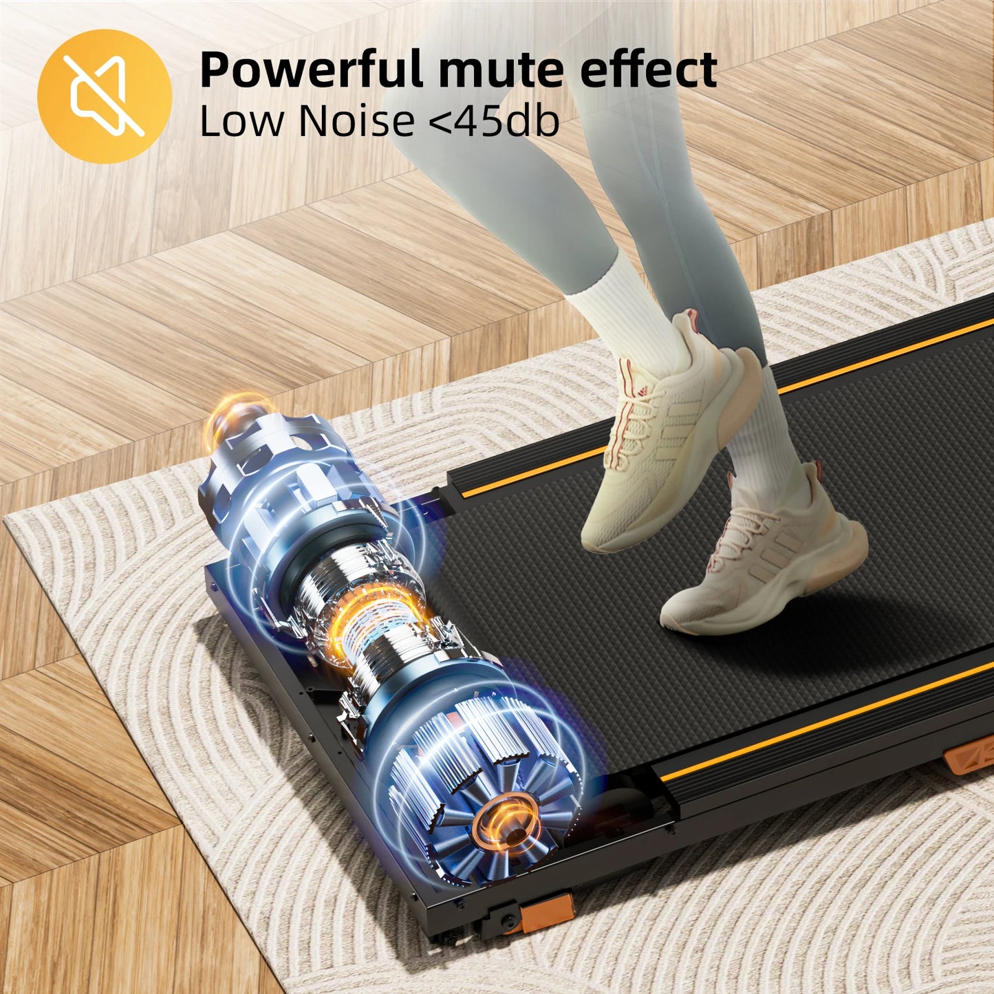 Under Desk Treadmill with Incline 330lbs Capacity Compact Portable Walking Pad