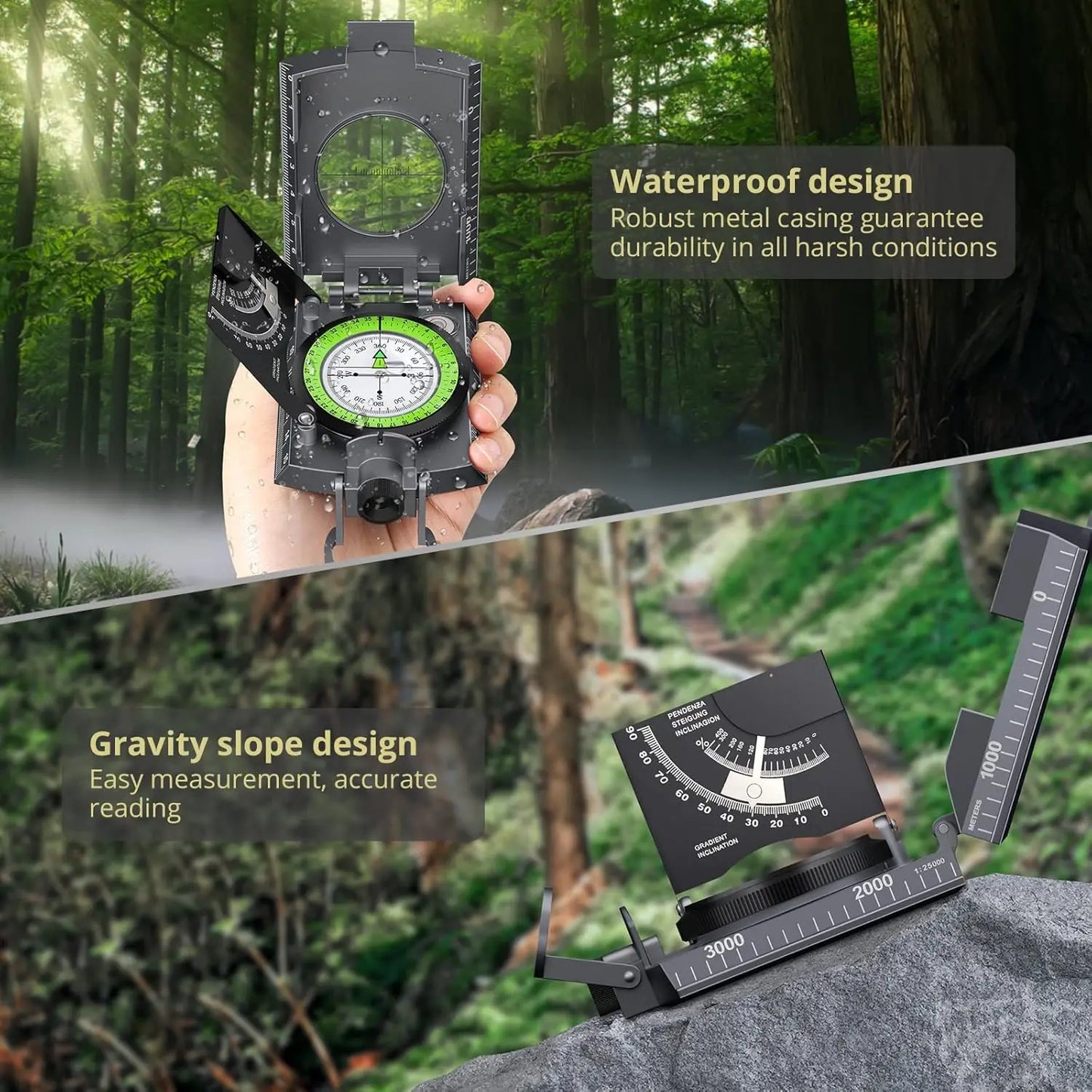 Anbte Waterproof Metal Compass With Clinometer For Hiking