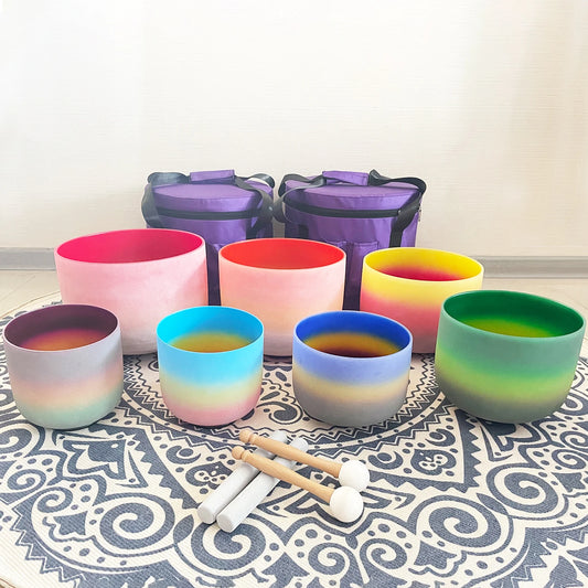 Hye Eun Pink Quartz Crystal Singing Bowl Set 7 Piece Chakra