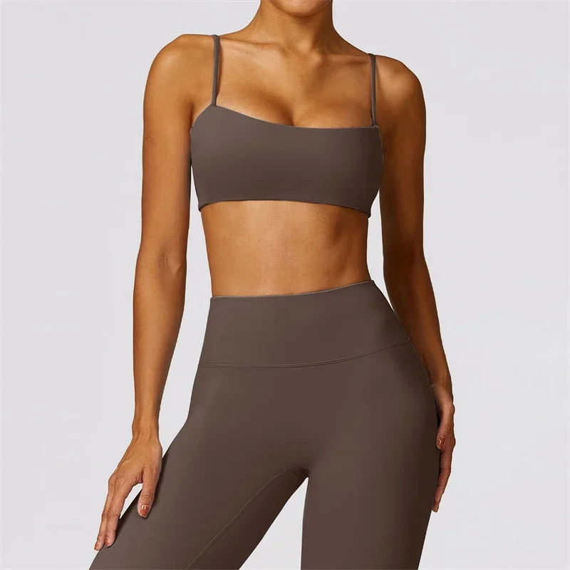 Naked Feel Yoga Set Women High Waist Leggings And Gym Bra 2 Piece Sportswear